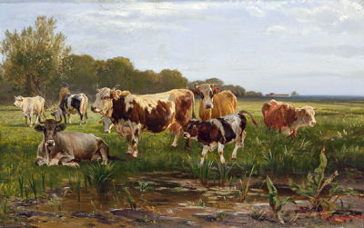 Gustav Ranzoni : Cows on a sunny meadow