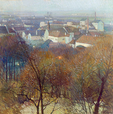 Carl Moll : View of Nussdorf and Heiligenstadt in twilight