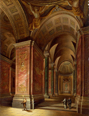 Johann Ludwig Ernst Morgenstern : A Baroque church interior with figural staffage