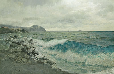 Julius Friedrich Ludwig Runge : Surge by the Lighthouse at Genoa