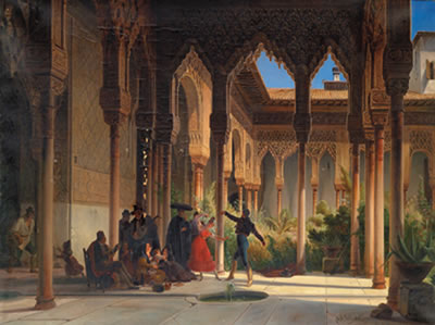 Wilhelm Gail : Dance at a spanish courtyard (Alhambra?)