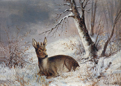 Joseph Wolfram : Roe Buck in a Winter Landscape