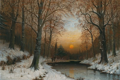 Therese Fuchs : A Winter Woodland in the Evening Light