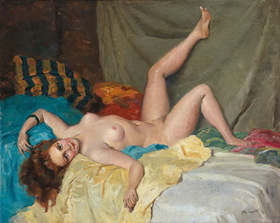 Miklos Mihalovits : Female Nude on a Sofa