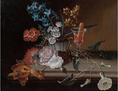 Johann Martin Metz : A pair of still-lifes of flowers and fruit; a pair (2)