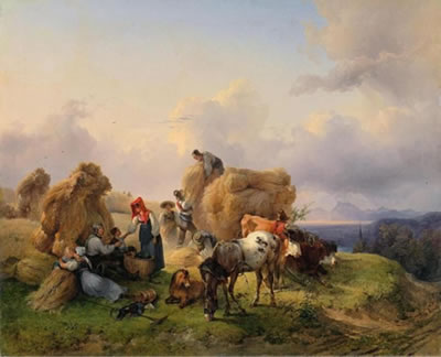 Friedrich Gauermann : Harvesting in the Foothills of the Alps