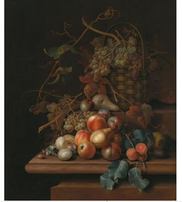 George William Sartorius : Still life of fruit in a basket