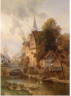 Paul Koken : Idyllic City Scene by a Canal