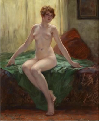 Victor Schivert : Female Nude Sitting