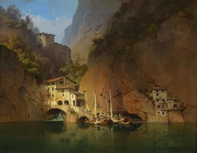 Carl Friedrich Heinzmann : Fishermen on an Italian Lake