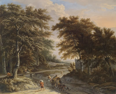 Adriaen Verboom : Peasants and travellers near the edge of a forest