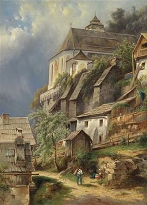 Carl Franz Emanuel Haunold : Scene from Hallstatt with a View of the Church