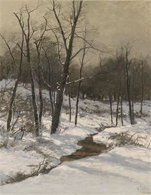 August Fink : Landscape with Stream in Winter