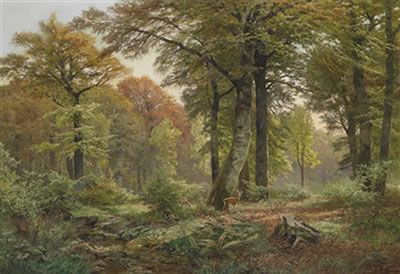 Heinrich Boehmer : Small Woodland Clearing with Roe Deer