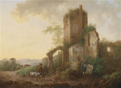 Johan Georg Wagner : A horseman in a landscape with ruins