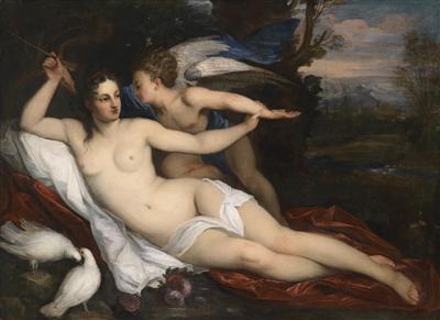 Giacinto Calandrucci : Venus and Cupid in a landscape