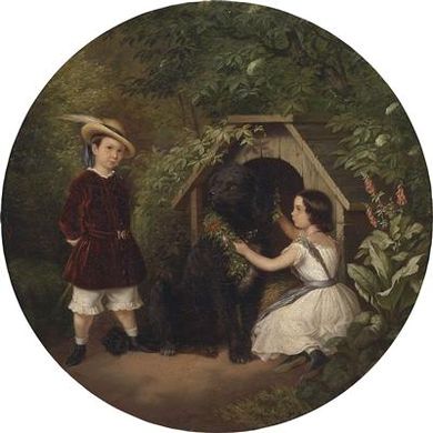 Julius Friedrich Ludwig Runge : Circle Portrait of Felix (1849-1909) and Doris (born 1848) Seidel with their trusty companion