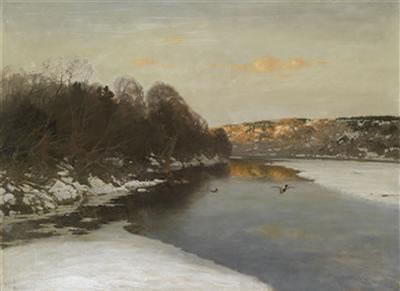 August Fink : Ducks on the Frozen River