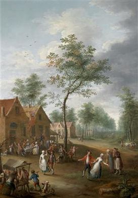 Jan Anton Garemyn : Two pastoral scenes. A village festival, and The arrival of a guest