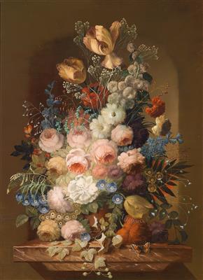 Josef Kamenitzky Steiner : Large Decorative Still Life with Flowers