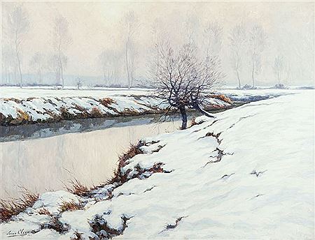 Louis Lieven Theophile Clesse : Bord de rivière sous la neige (1923)