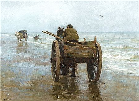 Edgar Ferasyn : Charrettes sur la plage