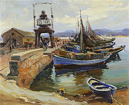 Josep Sarquella Escobet : Voiliers au port