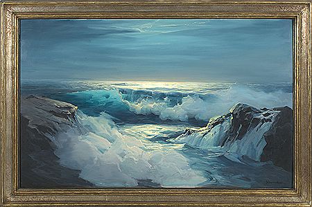 Philip G Shumaker : Moonlight over crashing waves