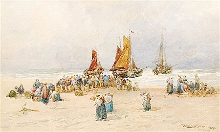 Robert Anderson : Fish auction on the beach, Holland