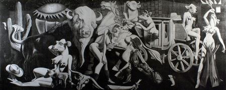 Ron English : Cowgirl Guernica Black and White