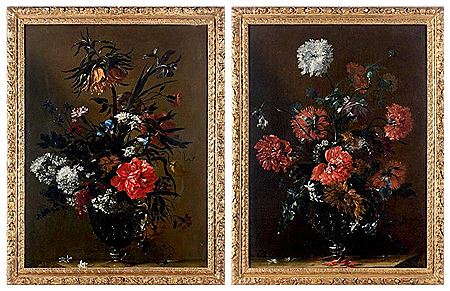 Nicolas Baudesson : Fleurs dans un vase en verre façon de Venise, sur un entablement (2)