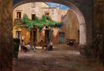 Nicola Biondi : Cortile di villa Belvedere al Vomero