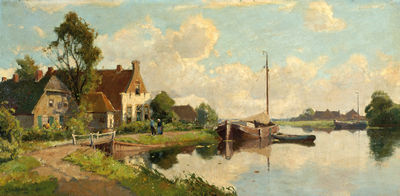 Gerrit Frederik van Schagen : A view of the river Vegt