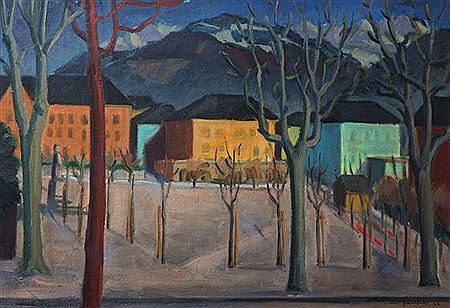 Joseph Gautschi : Sion, place de la Planta, (19)46