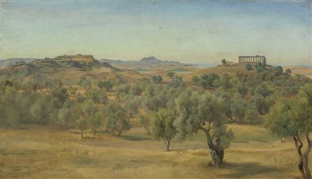 Gustav Friedrich Papperitz : Agrigento with olive grove near the temple of Juno.