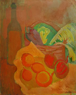 Mykola Nedilko : 'Still Life with Bottle and Fruits'