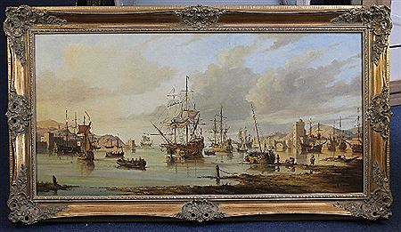 John Lewis Chapman : 17th century marine with shipping in harbour