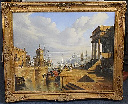 John Lewis Chapman : 18th century harbour scenes (pair)