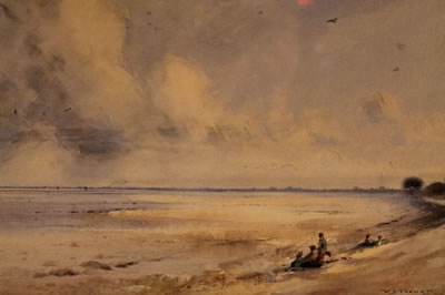 William Bartol Thomas : Coastal scene with figures on a beach