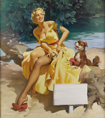 Haddon Sunny Hubbard Sundblom : Original pin up illustration for the Shaw-Barton Calendar Company, Coshocton, Ohio, circa 1950s