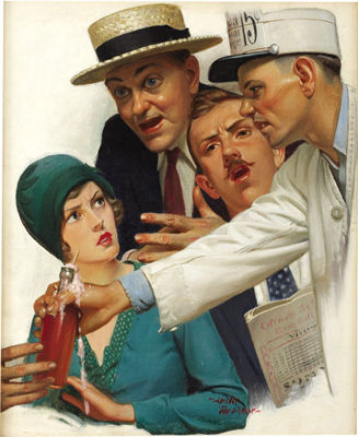 Leslie Thrasher : Crowd at a Baseball Game, original magazine illustration, circa 1920s