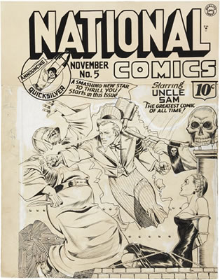 Lou Fine : National Comics #5 Uncle Sam Cover Original Art (Quality, 1940).