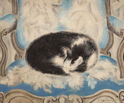 Sei Koyanagui : Cat sleeping on an armchair, c. 1920s