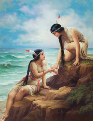 Adelaide Hiebel : Indian Maidens on Rocks