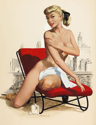 Ren Wicks : The Druggist's Daughter, Esquire Ballyhoo calendar Pin-Up, July 1953