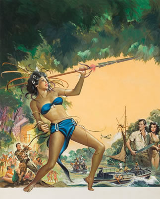 Reynold Brown : Love-Slaves of the Amazons, original movie poster illustration