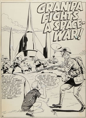 Sid Greene : Strange Adventures #141 'Gran'pa Fights a Space-War' Splash Page 1 Original Art (DC, 1962)