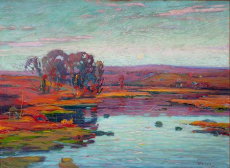 William Greason : Landscape with Trees and Pond at Sunset