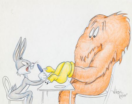 Virgil Walter Ross : Hair-Raising Hare Bugs Bunny and Gossamer Monster Drawing (Warner Brothers, c. 1990s).