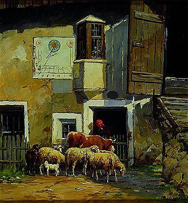 Peter Eichhorn : Flock of sheep in front of the farmhouse